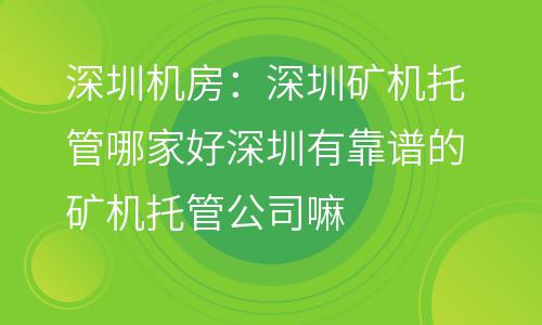 深圳機(jī)房:深圳礦機(jī)托管哪家好,深圳有靠譜的礦機(jī)托管公司嘛? 深圳機(jī)房